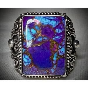 Purple Mojave Turquoise Bali Scroll 925 Silver Ring Sz 9.5
